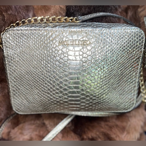MICHAEL Michael Kors Handbags - Micheal Micheal Kors Jet Set Metallic  Silver Crossbody Embossed Leather NWT